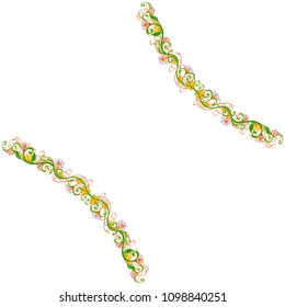 Beautiful corner bright vector floral frame or border isolated on white