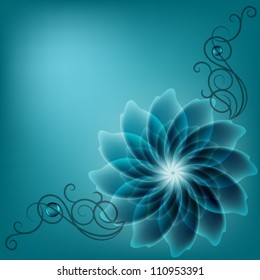 Beautiful corner vignette with blue flower