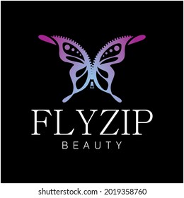 beautiful cosmetic logo with zipper butterfly