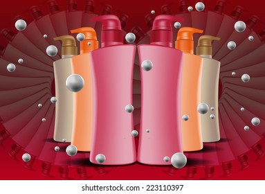Beautiful Cosmetics Bottle in outline version. background, are Created separately. 