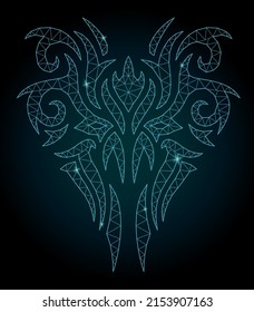 Beautiful cosmic low poly vector illustration with blue shiny decorative starry demon face on the dark background