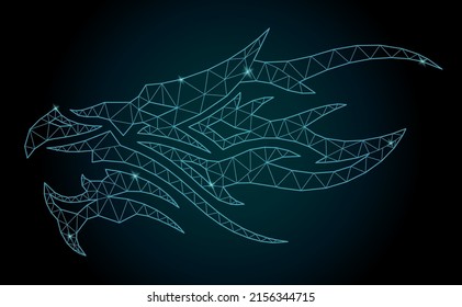 Beautiful cosmic low poly vector illustration with decorative shiny dragon head on the dark background