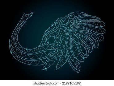 Beautiful cosmic low poly vector illustration with colorful blue shiny decorative elephant head on the dark background