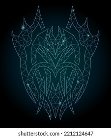 Beautiful cosmic low poly vector illustration with colorful blue shiny decorative gargoyle silhouette on the dark background