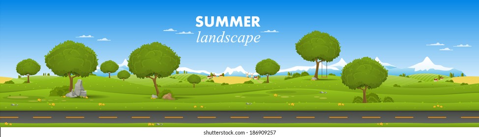 Beautiful Country Landscape. Vector Illustration