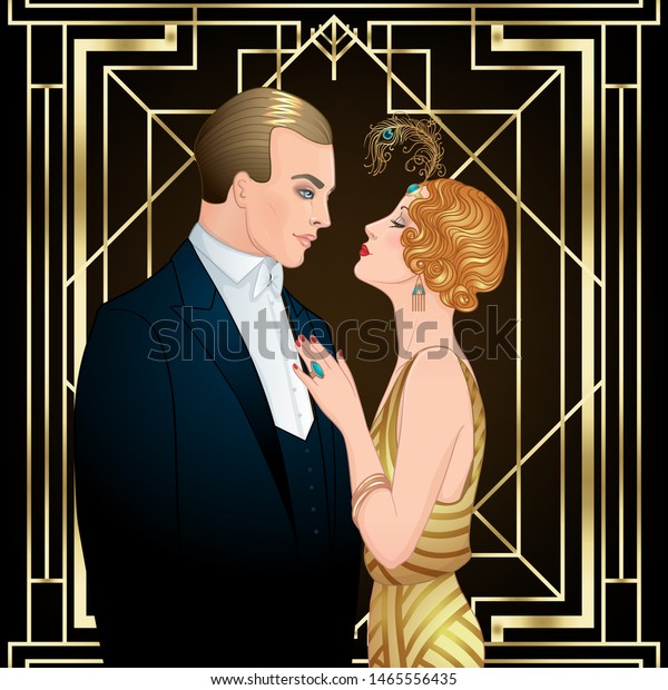 Beautiful Couple Art Deco Style Retro Stock Vector Royalty Free