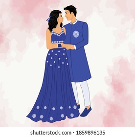 Beautiful couple in blue dress vector