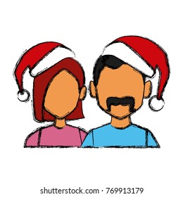 Beautiful couple with christmas hats