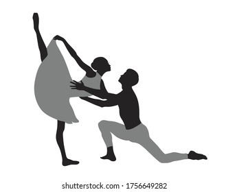 Beautiful couple dancing ballet. Isolated on white.
