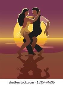 Beautiful Couple Dancing On The Beach Latin Salsa Dance.