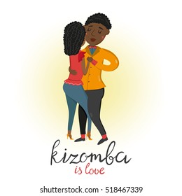 Beautiful couple dancing sensual dance Kizomba in bright costumes. Vector illustration.