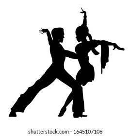 Beautiful Couple Dancing Silhouette Vector Illustration.