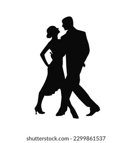 Beautiful couple dancing tango silhouette
