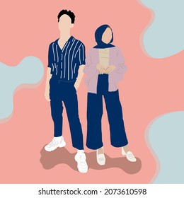 Beautiful couple with hijab outfit style long dress