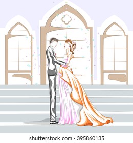 Beautiful couple in romantic mood . Vector illustration