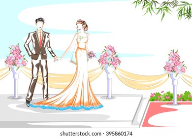 Beautiful couple in wedding ceremony . Vector illustration
