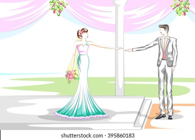 Beautiful couple in wedding ceremony . Vector illustration