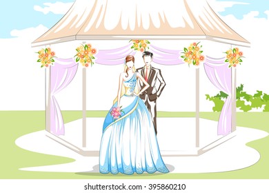 Beautiful couple in wedding ceremony . Vector illustration