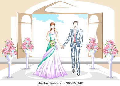 Beautiful couple in wedding ceremony . Vector illustration