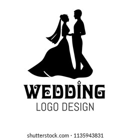 beautiful couple wedding silhouette logo