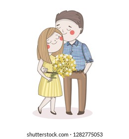 Beautiful couple with yellow bouquet. Summer wedding invitation or Valentine’s Day card