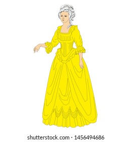 Beautiful court lady. Heraldry. Hand drawn vector illustration Isolated on white.