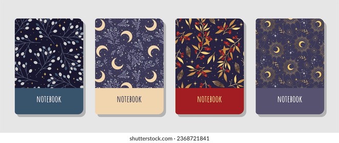 Beautiful covers set. Space and leaves design. For notebooks, planners, brochures, books, catalogs etc. 