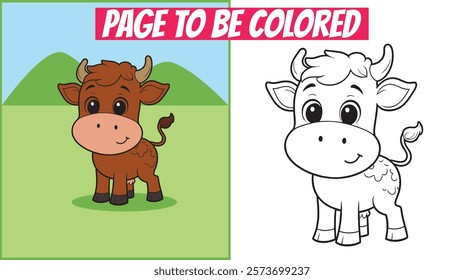 Beautiful cow coloring page in black outline, ideal for kids and adults. Simple doodle design for coloring books, printable, and kindergarten activities.