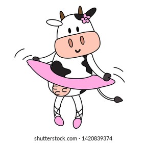 Beautiful cow dancing on a white background. Vector illustration.
