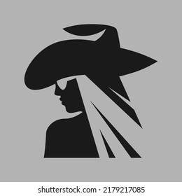 Hermosa vaquera, chica de moda con sombrero de vaquero y símbolo de retrato de gafas de sol. Elemento de diseño