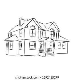 beautiful cozy house, built house realistic vector sketch illustration