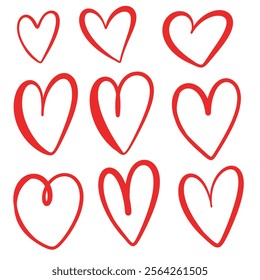 A beautiful crafted set of nine unique, handdrawn,heart illustration,featuring diverse styles and textures,perfect for romantic designs.personalized projects,greeting cards and creative decorations. 