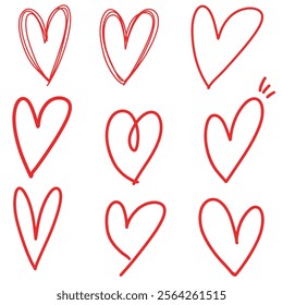 A beautiful crafted set of nine unique, handdrawn,heart illustration,featuring diverse styles and textures,perfect for romantic designs.personalized projects,greeting cards and creative decorations. 