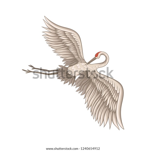 Beautiful Crane Flying Wide Open Wings Stock Vector (Royalty Free ...