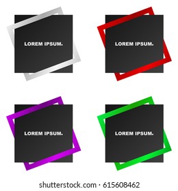 Beautiful creative banner. Combined two squares. Stroke with the whole object. Black square with multi-colored stripes. Set of logos