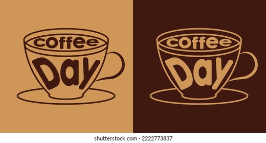 Beautiful creative coffee cup with 
text "coffee day", flat vector illustration