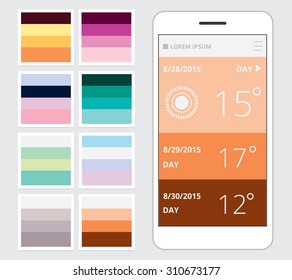 Beautiful creative color combination sets for mobile and web application user interface designs