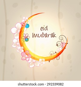 Beautiful creative crescent moon decorated with flowers for Muslim community festival, Eid Mubarak celebration.