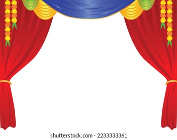 Beautiful and creative decoration of stage for wedding, party, functions, and celebrations. Colorful and attractive curtains.