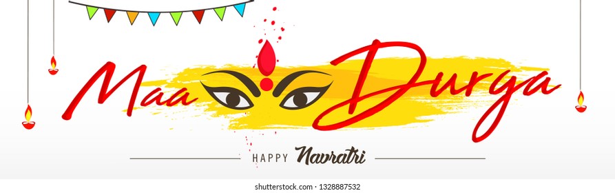 Beautiful and Creative face of Maa Durga or Devi Durga on colorful decorative festival background on the occassion of Durga Puja or chaitra Navratri Festival.
