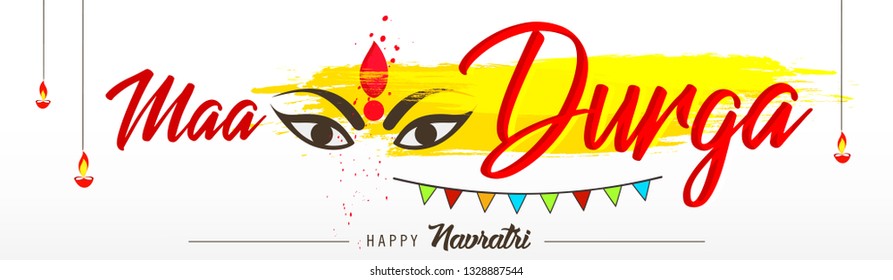 Beautiful and Creative face of Maa Durga or Devi Durga on colorful decorative festival background on the occassion of Durga Puja or chaitra Navratri Festival.