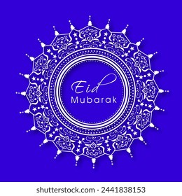 Beautiful creative floral design decorated frame on blue background for Muslim community festival, Eid Mubarak celebration.