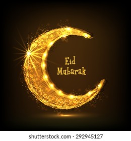 Beautiful creative golden crescent moon on brown background for holy festival of Muslim community, Eid celebration.