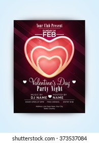 Beautiful creative heart decorated, Pamphlet, Banner or Flyer design for Valentine's Day Party Night celebration.