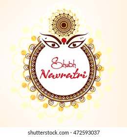 Beautiful & Creative Line Art based Floral Frame with Maa Durga Face and stylish text on the occassion of Shubh Navratri.