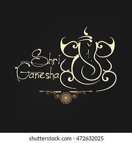 Beautiful & Creative Line Art based Lord Ganpati design with Stylish text and Floral Frame for Hindu Festival Ganesh Chturthi or Subh Deepawali.