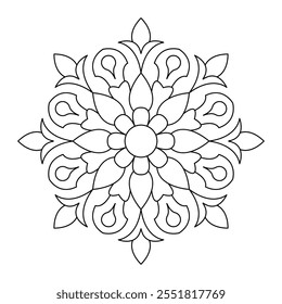 Hermosa página de libro para colorear elemento decorativo floral mandala creativo, mandala oriental, arte de la pared, arte mandala simple, diseño para un Fondo de pantalla Pinta la camisa y el azulejo Diseño de pegatinas, archivo de Vector