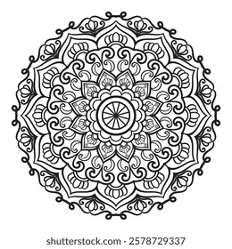 Beautiful creative mandala floral decorative element coloring book page