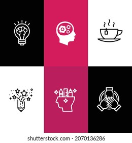 Beautiful Creative Mind Icons Light Bulb Human Icon Tea Cup Pencil Hands