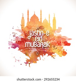 Beautiful creative mosque with floral design decoration, Elegant greeting card design for Jashn-E-Eid Mubarak, famous festival of Muslim community celebration.